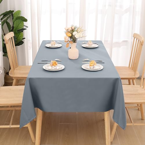smiry Table Cloth Wipe Clean Rectangular 140x200 cm, Wipeable Water Resistant Polyester Tablecloth, Washable Fabric 6 to 8 Seater Dining Table Cover for Kitchen Indoor Outdoor, Grey