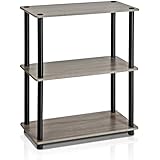 Furinno 10024GYW/BK Turn-N-Tube 3-Tier Compact Multipurpose Shelf Display Rack, Single, French Oak Grey/Black