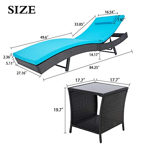 Oakmont Outdoor Patio Furniture Chaise Lounge Chair Adjustable Wicker Couch Bed Blue Thick Cushion