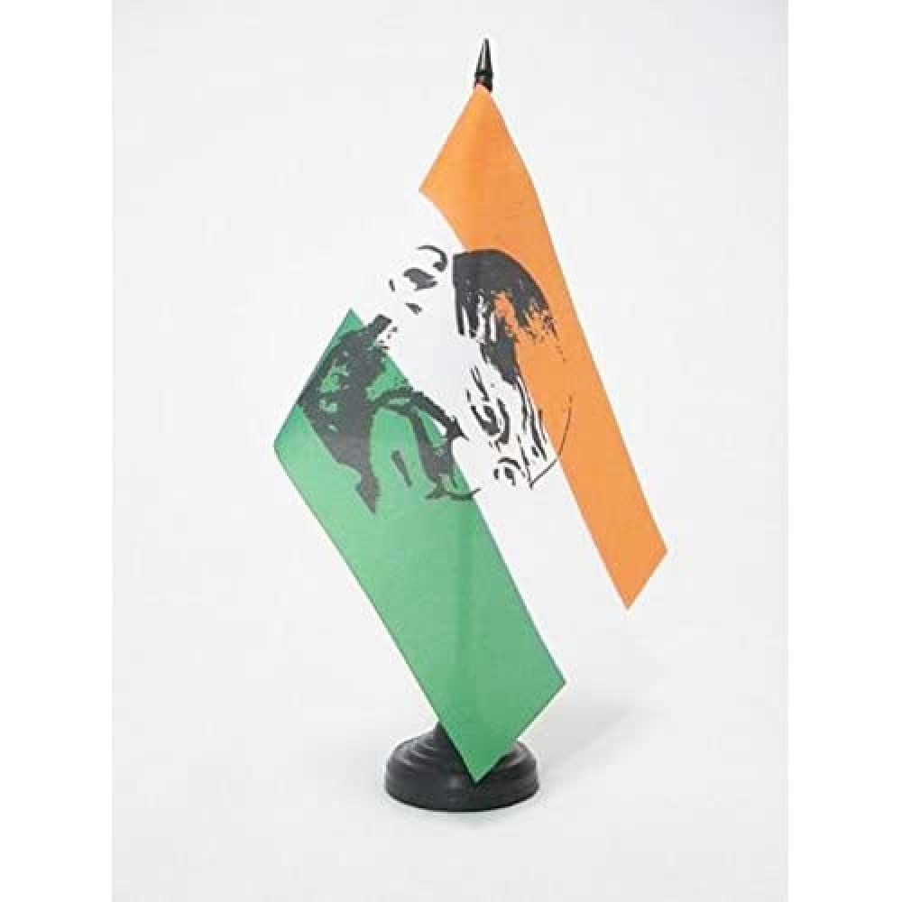 AZ FLAG India with Ghandi Table Flag 5'' x 8'' - Indian Office Decoration 100% Polyester 21 x 14 cm - Mini Desk Flag with Pole and Black Plastic Base