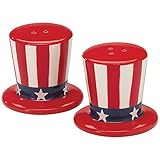Patriotic American Glazed Ceramic Uncle Sam's Hat Salt And Pepper Shaker Set