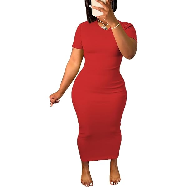 red short sleeve bodycon dress Women's Janjisu Bodycon Mini Dress in Adrenaline Red, M red main image 1