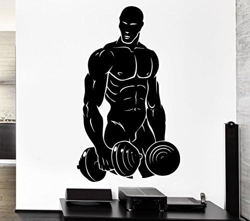 BorisMotley Wall Decal Sport Athlete Bodybuilding Powerlifting Dumbbell Vinyl Removable Mural Art Decoration Stickers for Home Bedroom Nursery Living Room Kitchen