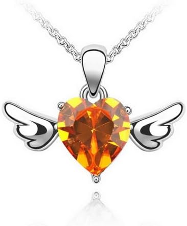Alvdis Fashion Jewelry Love Heart Wings Style Sterling Swarovski Crystal Pendant Necklace, 16", Golden