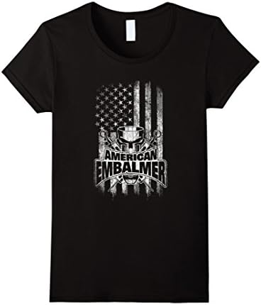 Women's Embalmer T-Shirt Skull and American Flag XL Black
