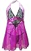 IYISS Sheer Mesh & Lace Halter Babydoll Lingerie with G-string