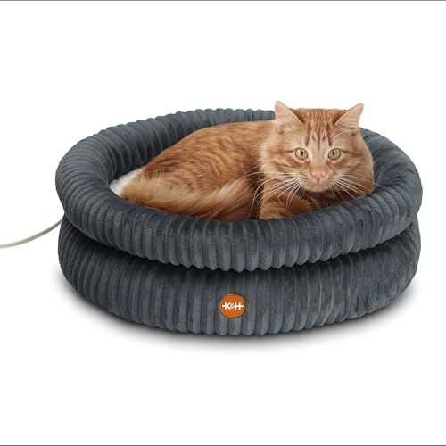K&H Heated Cat Bed Indoor Thermo Pet Cuddler with Removable Waterproof Cat Heat…