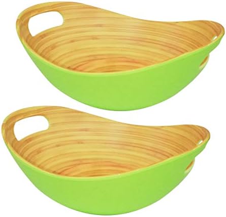 HI LUXE Melamine Snack Bowls in Vibrant Colors with Wooden Finish for Serving (Green, Medium) - Set of 2