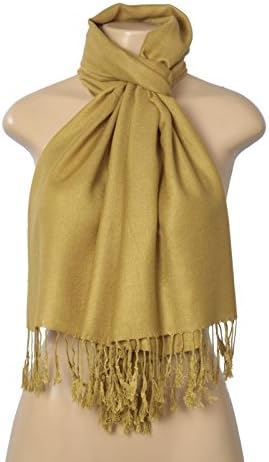 Fashion Scarf Unisex Adult's Elegant Pashmina Silk Blend Soft Wrap Scarf Shawl for Women, 30 plus Solid Colors, 4" W, Light Olive