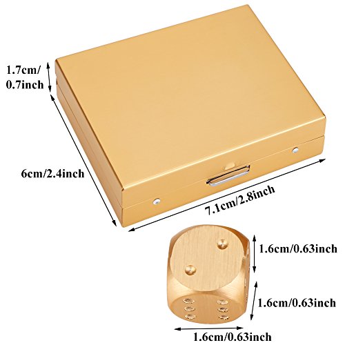 5pcs Table Game Dice, Aluminium Alloy Table Game Poker Games Dices Set with Storage Box for Table Games Poker Monopoly(Gold-Square Box)