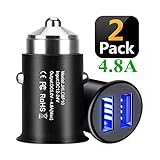 USB Car Charger[2-Pack],Bralon Mini 4.8A Aluminum Alloy Car Charger Adapter Dual Ports Rapid Car Charging Flush Compatible Galaxy S10/S9/S8/S7,iPhone Xs(Max)/Xr/X/8/7/6,Pad,LG,HTC,Pixel,Nexus and More