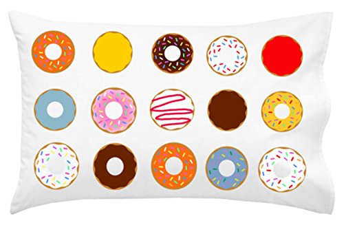 Oh, Susannah Cute Donut Pillowcase - Fun Sleepable Colorful Donuts (One 20x30 inch Standard/Queen Size Pillow Case) Kids Room Decor