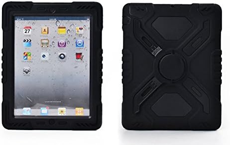 Ipad 2/3/4 Case (NOT FOR IPAD AIR) Plastic Kid Proof Extreme Duty Dual Protective Back Cover with Kickstand and Sticker for Ipad 4/3/2 - Rainproof Sandproof Dust-proof Shockproof (Black/black)