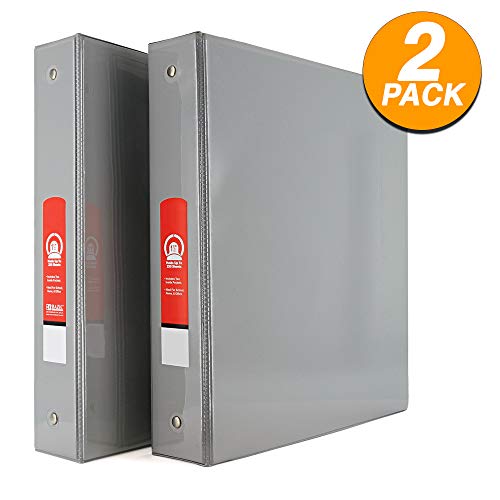Emraw Super Great 1 1/2" 3-Ring View Binder with 2-Pockets - Available in Grey - Great for School, Home, Office (2-Pack)