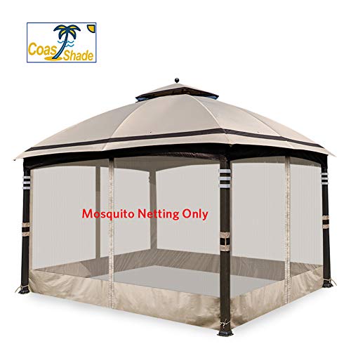 Coastshade Universal 10' x 10' Gazebo Replacement Adjustable Mosquito Netting, Screen Walls for Canopy with Zippers, for Parties and Outdoor Activities (10 x10, Beige)