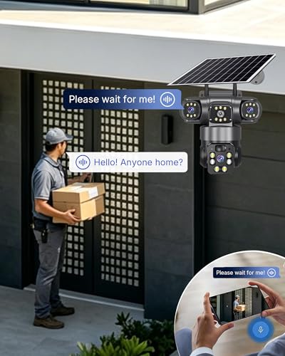 4G Solar Camera Outdoor, 3 Lens 3 Screen Surveillance CCTV Outdoor Camera for Home Security, V380 pro Human Detect Security Camera with Solar Panel, Motion Detection, PIR Alarm, Color Night Vision