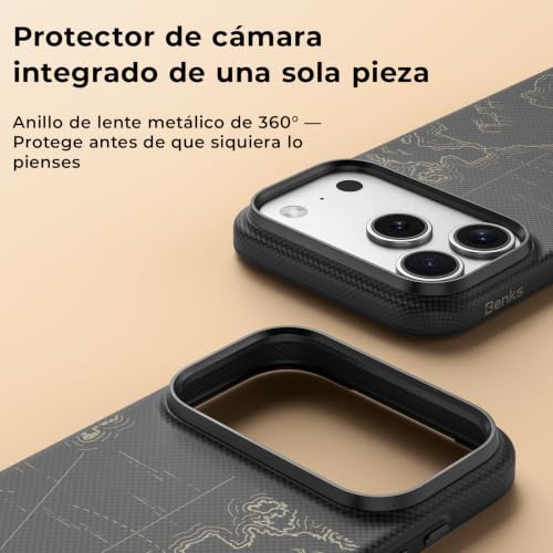 BENKS ArmorEdge Air para Funda iPhone 17 Pro MAX, Funda Kevlar Ultrafina con Protección Integral de TPU, Compatible con MagSafe, Protección de Cámara de Aluminio, Navigator