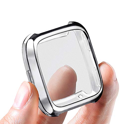Lilycase Compatible for Fitbit Versa Case, Scratch-Resistant Soft Flexible TPU Plated Lightweight Protective Protector Bumper Shell Cover Compatible for Fitbit Versa SmartWatch (Silver)