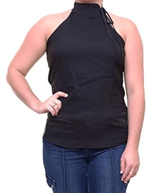 Women's Sleeveless Tie-Neck Halter Black Top Size XL