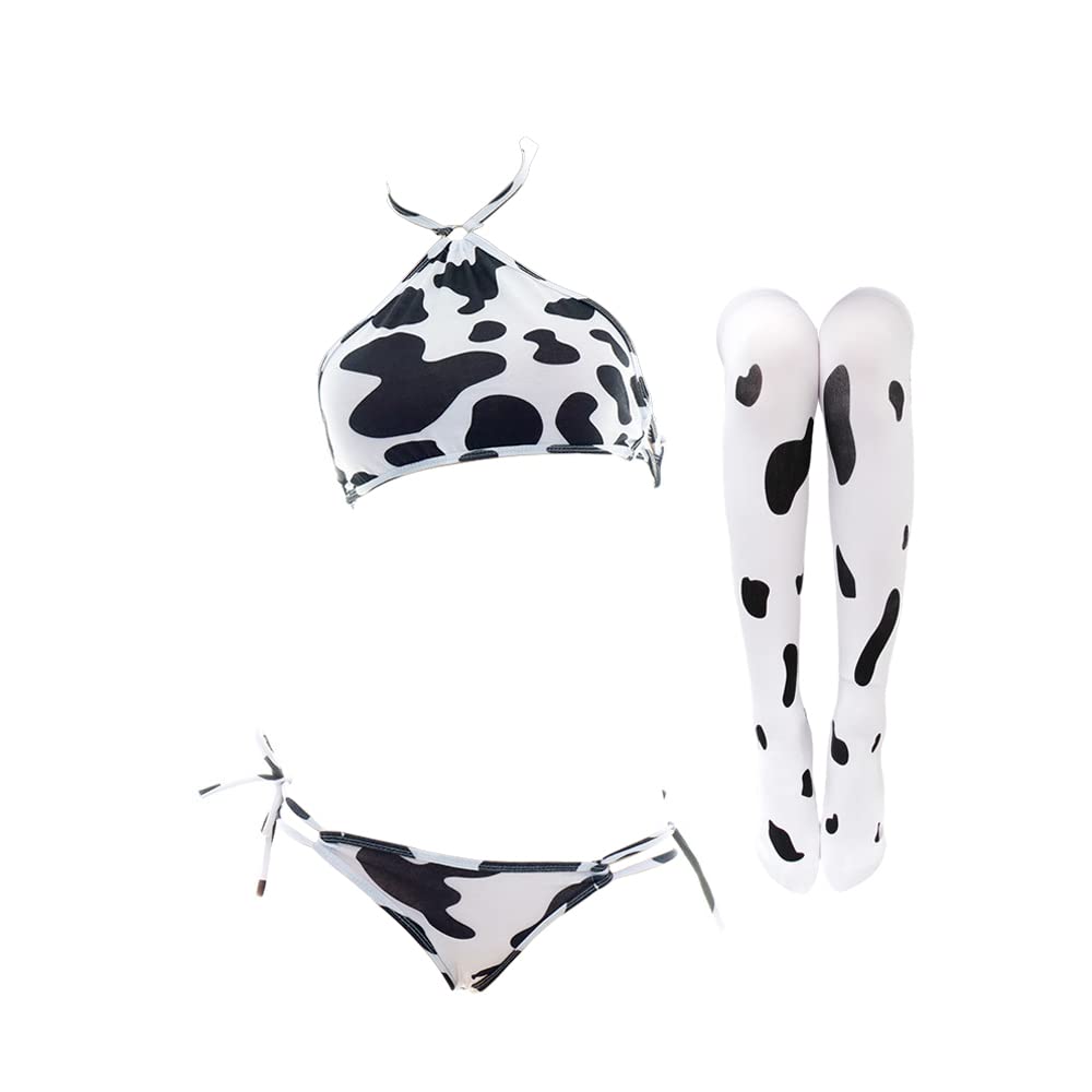 SINGUYUN Womens Anime Cow Bikini Cosplay Lingerie Lolita Kawaii Bra and Panty Set Japanese Underwear Cow Stocking, T0196, One Size