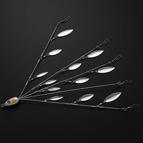 Ilure 5 Arms Alabama Umbrella Rig Fishing Ultralight Tripod Bass Lures Bait Kit Junior Ultralight Willow Blade Multi-Lure Rig (12 Blade Pink)