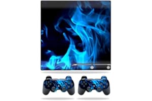 MightySkins Skin Compatible with Sony Playstation 3 PS3 Slim skins + 2 Controller skins Sticker Blue Flames
