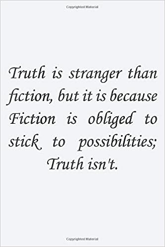 Stranger Than Fiction Quote Truth Is Stranger Than Fiction, But It Is Because Fiction Is Obliged To  Stick To Possibilities; Truth Isn't.: Mark Twain Inspirational Quote. Lined  ... 110 Pages. 6X9, Soft Cover, Matte Finish. :