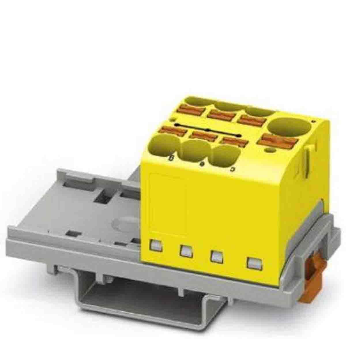 PHOENIX CONTACT PTFIX 10/6X4-NS35 YE Distribution Block 800V 63A Number of Connections 7 Cross Section 0.2mm²-6mm² AWG 24-10 Width 28.6mm Yellow (Pack of 8)