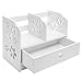 White Laser Cut Flower Design Book Storage Drawer & Display Shelf Rack/Desktop Organizer Bookcase