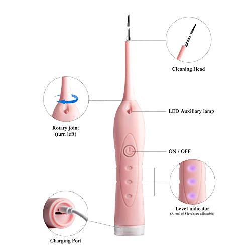 Electric Dental Calculus Plaque Remover Tool Kit, High-Frequency Vibration Tartar Scraper Remover for Dental Calculus, Tooth Stains, Plaque Removal, 3 Adjustable Modes (Pink)