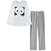 Ventelan Women's Cute Panda Striped Long Sleeve Sleepwear Pjs Pajama Set Nighty XS White