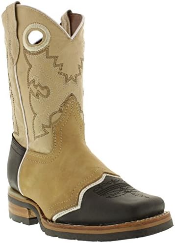 Veretta Boots Kids Toddler Sand Work Style Leather Cowboy Boots Square Toe