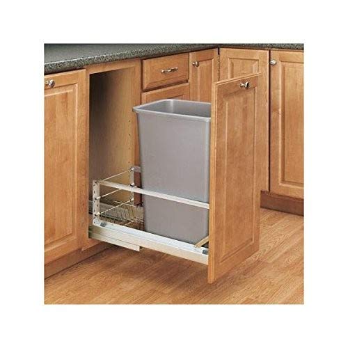 Rev-A-Shelf - 5349-15DM-117 - Single 35 Qt. Pull-Out Brushed Aluminum and Silver Waste Container