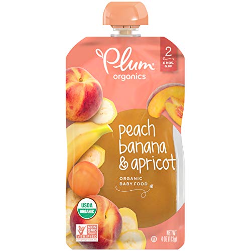 Plum Organics | Stage 2 | Organic Baby Food Meals [6+ Months] | Peach, Banana & Apricot | 4 Ounce Pouch (Pack Of 12)