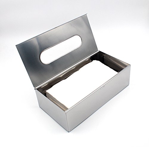 JunSun Rectangle Stainless Steel Paper Facial Tissue Box Cover Holder-Wall Mounted or Freestanding Use for Bathroom Vanity Countertops,Bedroom Dressers,Night Stands,Desks,Tables-Mirror Polished Finish - Thumbnail 2