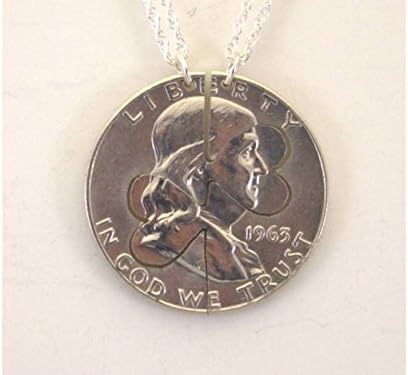 Franklin Half Dollar Heart Cut Pair Cut Coin Necklaces Split