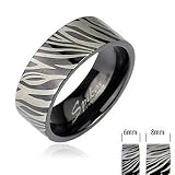 316L Stainless Steel Black IP with Zebra Print Ring 6mm, 8mm; Comes with Free Gift Box