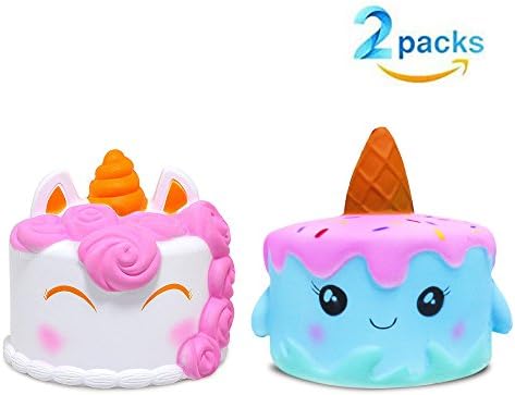 Squishies Slow Rising Jumbo Kawaii Unicorn Cake Stress Reliever Toys with Creamy Scent for Kids Adults 2 Pcs