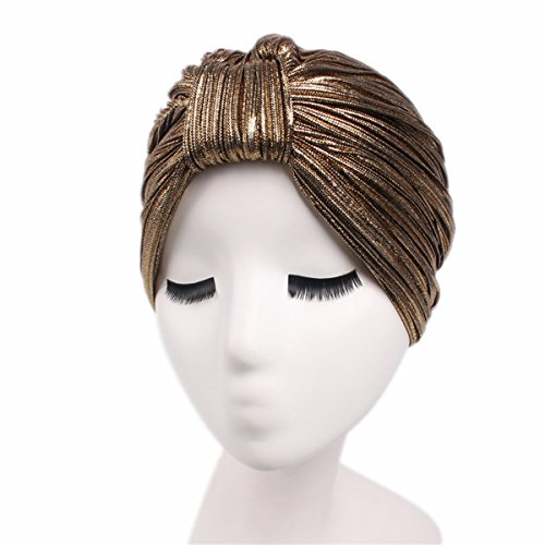 Qhome Luxury Metallic Shinny Ruffle Turban Head Wrap Women Marriage Cap