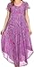 Sakkas 16800 - Sayli Long Tie Dye Cap Sleeve Embroidered Wide Neck Caftan Dress / Cover Up - Purple - OS