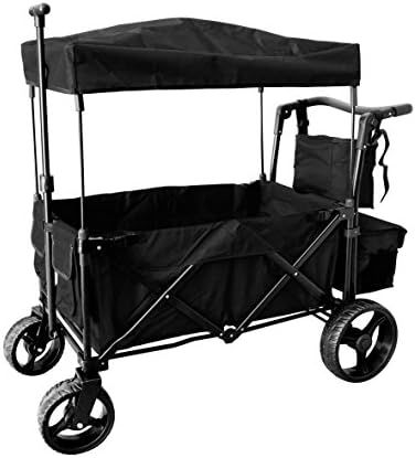 Black Push and Pull Handle with Wide Off Road All Terrain Tires Folding Stroller Wagon Outdoor Sport Collapsible Baby Trolley W/ Canopy Garden Utility Shopping Travel CARTFREE Carrying Bag