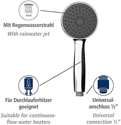Wenko Basic Grey Shower Head – Universal Handheld Shower, Plastic (ABS), 10 x 10 cm, Shiny Silver - Image 4