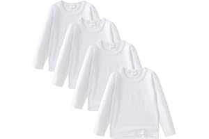 Comche 4 Pack Cotton Long Sleeve Tee Shirts for Boys and Girls Kids Toddlers' Basic Crewneck Tops T-Shirts