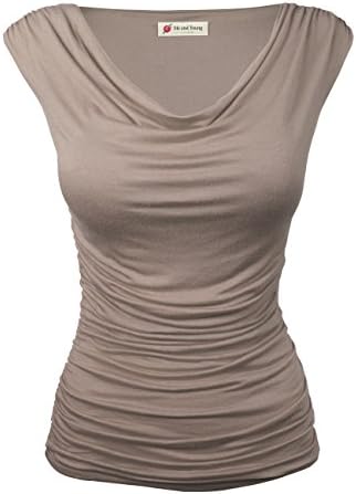 Me and Young Women's Cowl Neck Ruched Side Slim Fit Top KHAKI 2XL