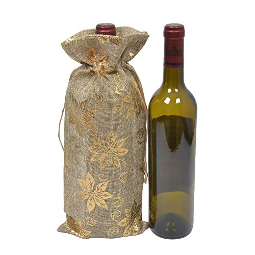 Jute Wine Bags Burlap Wine Bottle Carrier with DrawstringÂ for Wedding Housewarming Party, 6 Pack (Christmas)