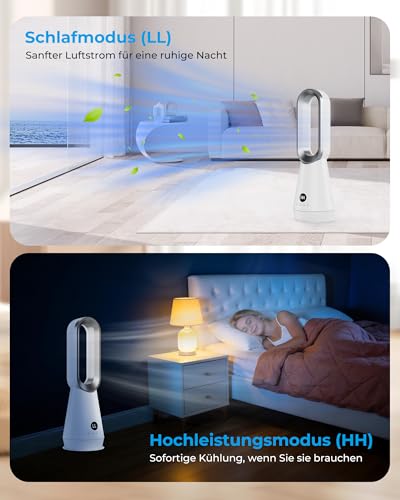 DDHTSAL 56 cm Small Quiet 32 dB Rotorless Fan with Remote Control, Magnetic Washable Filter, 8 Gears, 80° Oscillation, 9H Timer, 30 W Energy Saving Bladeless Fan for Bedroom, Home, Office