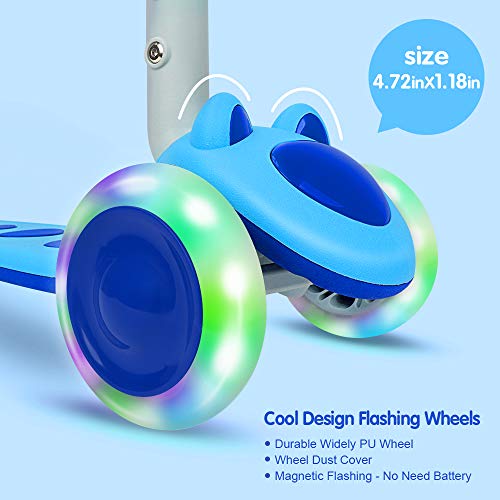 TONBUX Scooters for Kids Ages 3-8, Kids Scooter for Toddlers, Boys and Girls Scooter with Light Up 3-Wheels, Mini Scooter for Children, for Ride On Toys - Blue Cat Design