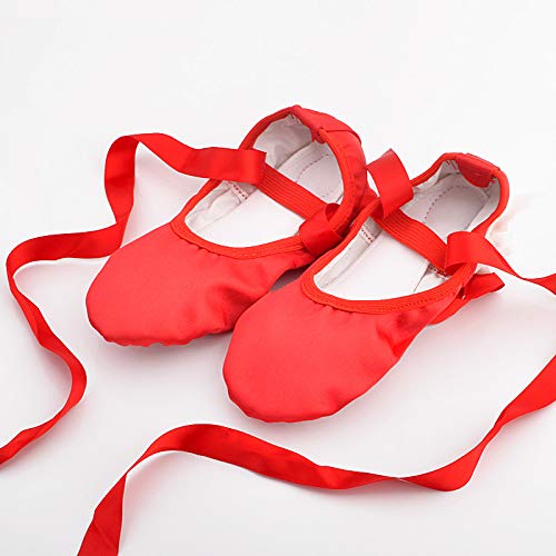 Chimei Ballet Dance Shoes for Goddler Girls Kids Women Pink Red Slipper Satin Flat Physical Shoe - Thumbnail 4