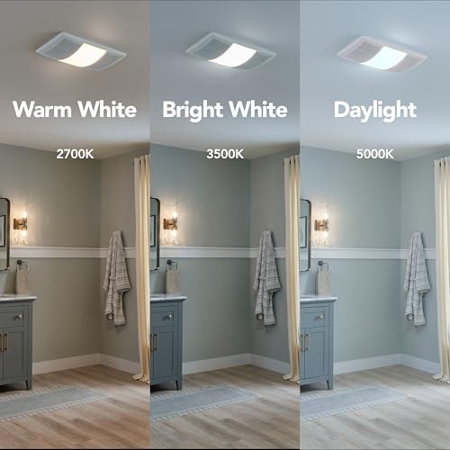 Broan-NuTone BHFLED80 PowerHeat Bathroom Exhaust Fan, Heater, and LED Light Combination, 80 CFM