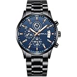 DREAMING Q&P Orologio Da Uomo Cronografo Al Quarzo – Luxury Fashion Con Cinturino In Acciaio Inox Placcato Oro, Quadrante Nero, Impermeabile 3 ATM, Regalo Elegante